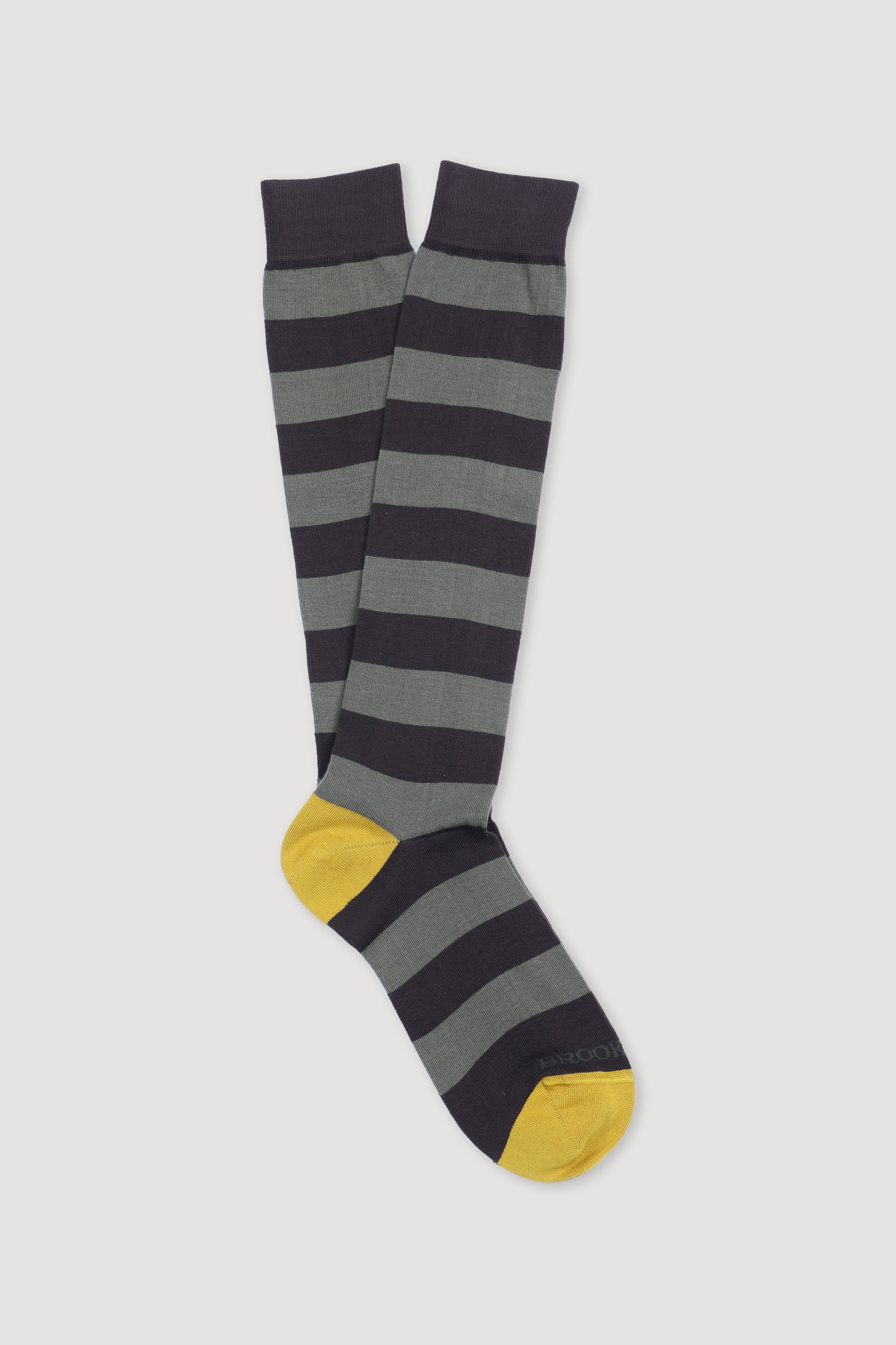 UOMO-CALZA LUNGA FANTASIA A RIGHE, MISTO COTONE STRETCH - Marrone sc./verde/senape