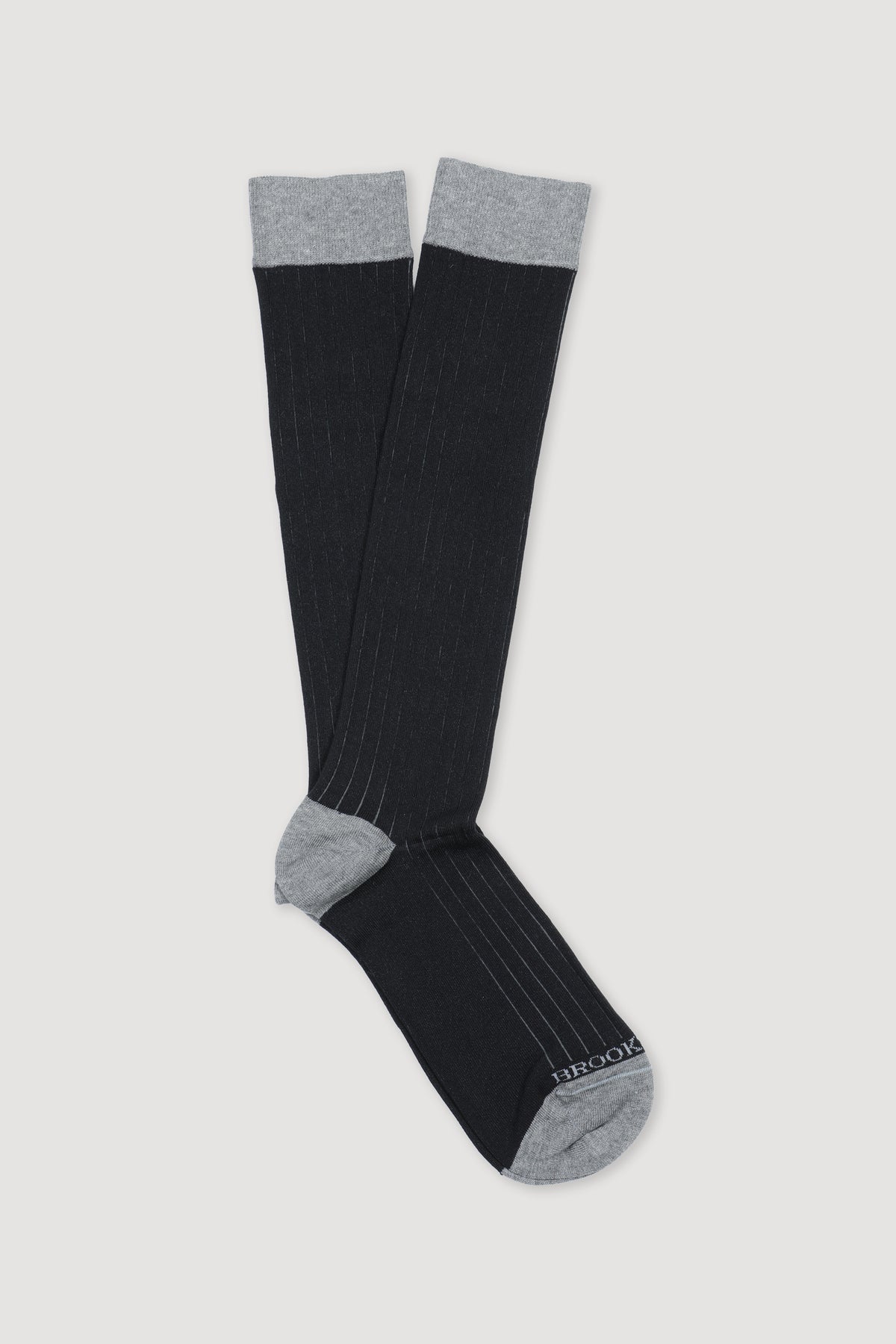 Calze lunghe in cotone elasticizzato a coste con bordo elastico e tallone in contrasto. - Blu/Grigio