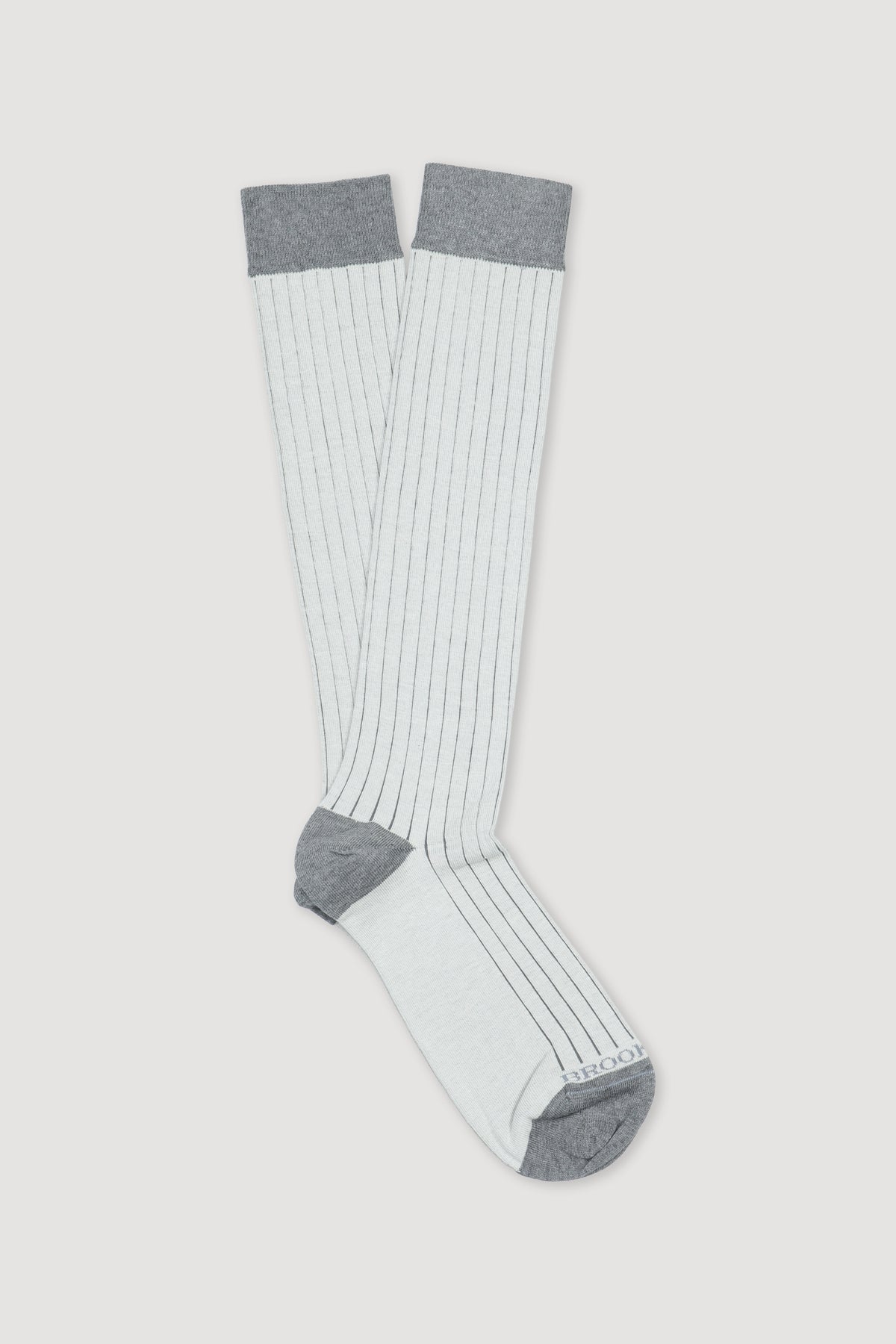 Calze lunghe in cotone elasticizzato a coste con bordo elastico e tallone in contrasto - Latte/Grigio