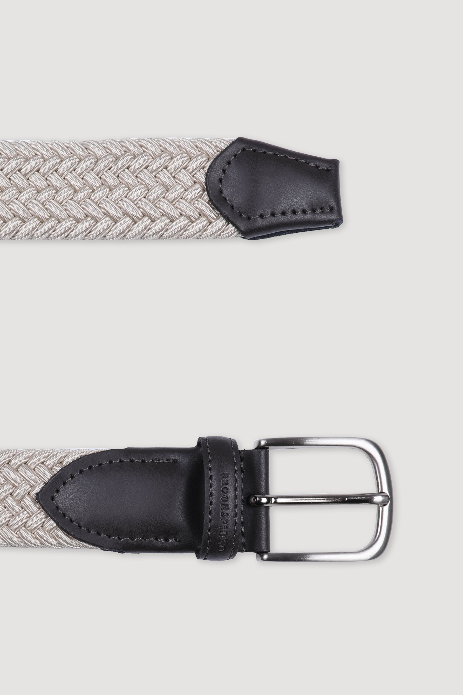 UOMO CINTURA INTRECCIATA IN RAYON VISCOSA ELASTICIZZATO, PUNTALE IN PELLE. SCRITTA BROOKSFIELD SU PASSANTE - Sabbia